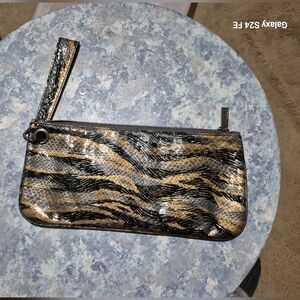 HOBO Black and Gold Animal Print Wristlet